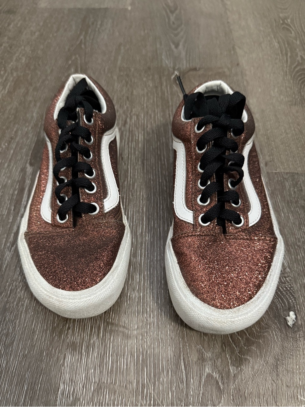 Vans Woman Glitter Low-Top Sneakers - Bronze & White | Size 5